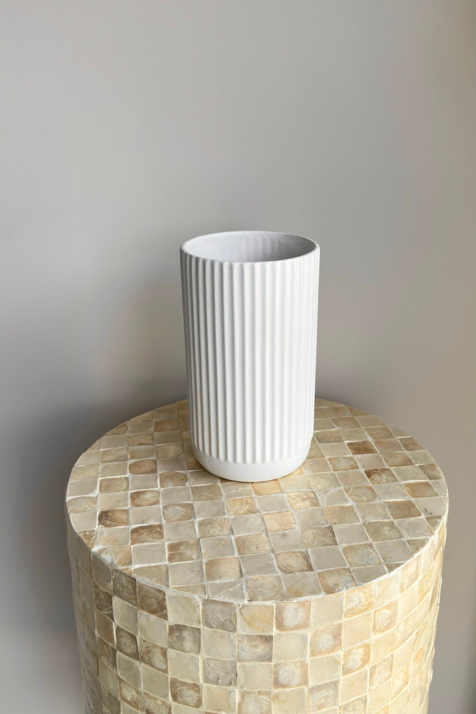 Large white vase flower arrangement with fresh seasonal white blooms Gold Coast florist