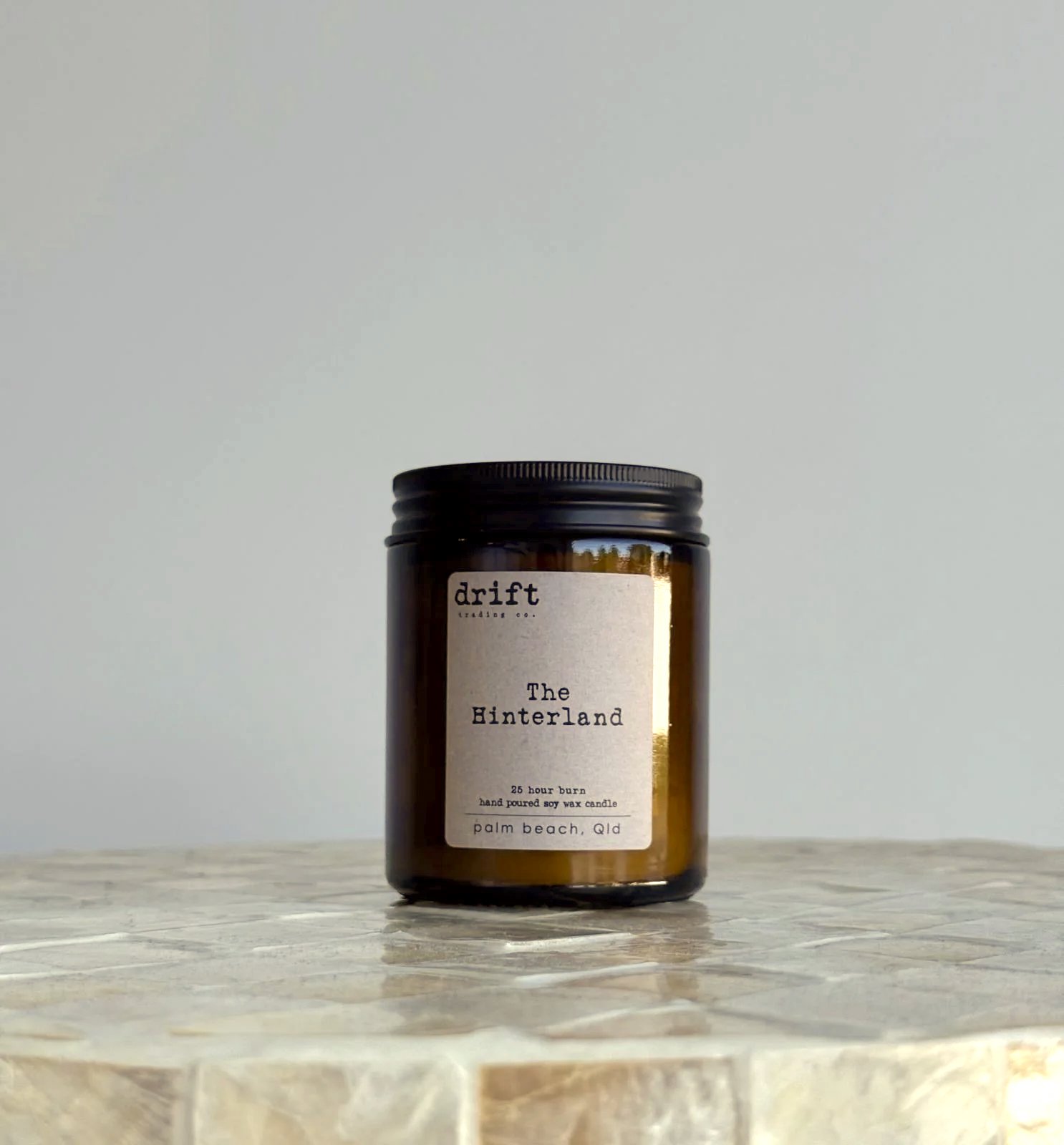 Drift Palm Beach The Hinterland soy wax candle small amber jar gift candle Gold Coast florist add on
