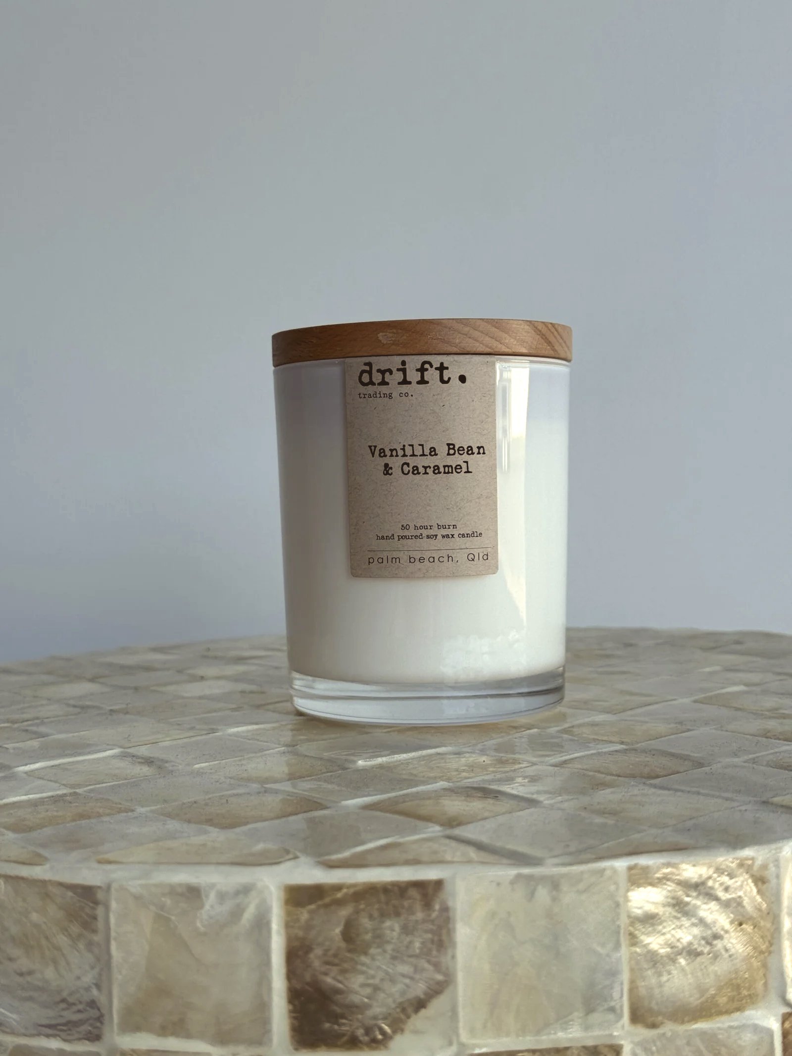 Drift Palm Beach Vanilla Bean and Caramel soy wax candle large gift candle Gold Coast florist add on